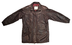 London Fog Men's Brown Soft Leather Overcoat Jacket Quilted Lining Size Large